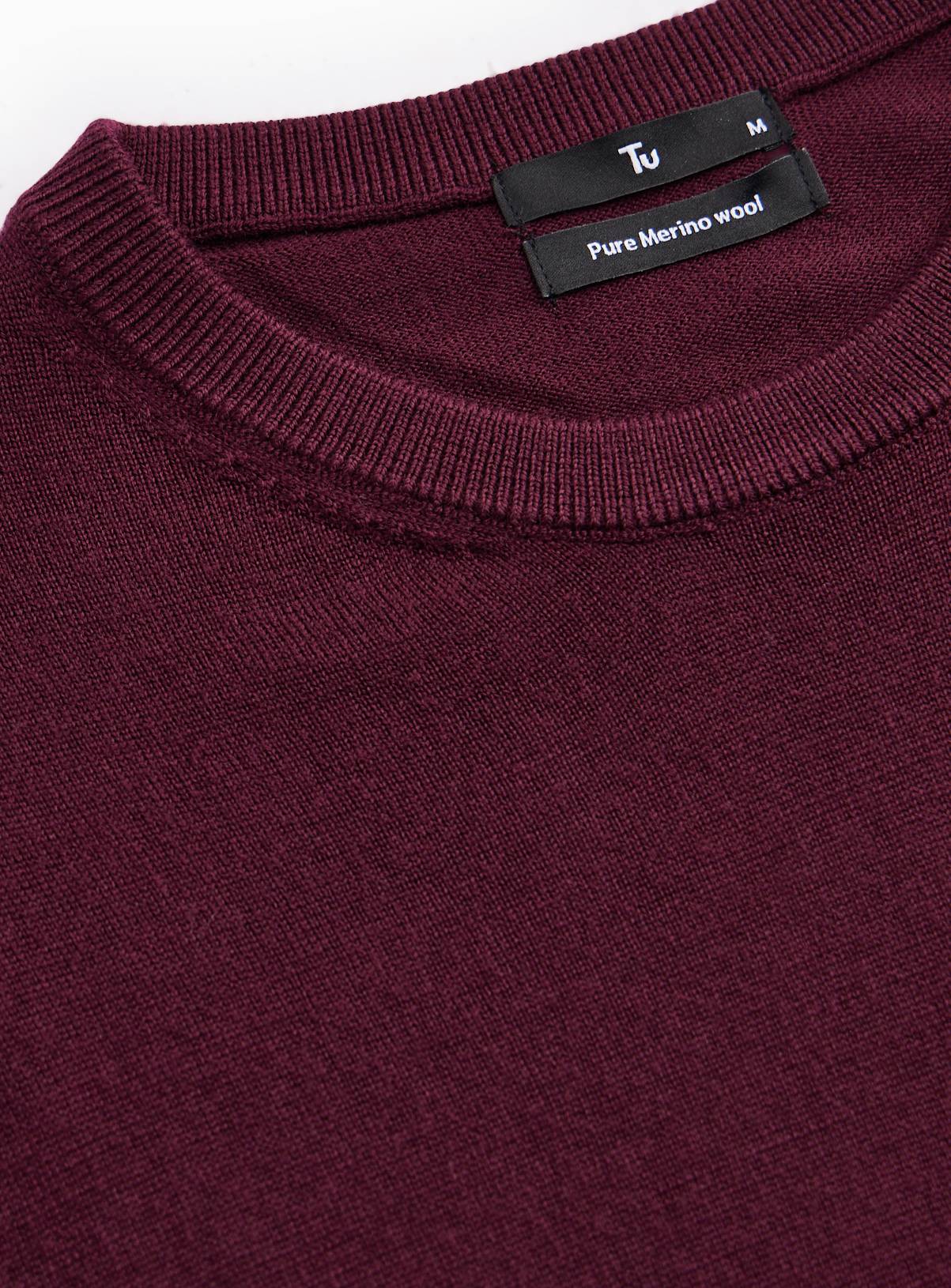 Dark Red Merino Wool Crew Neck Jumper M - Image 4